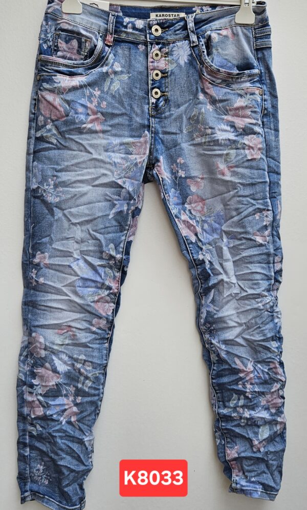 Karostar Jeans K8038 in Blau mit Muster – Größe L/40