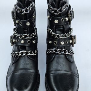 Damen Biker Boots mit Ketten - Schwarz