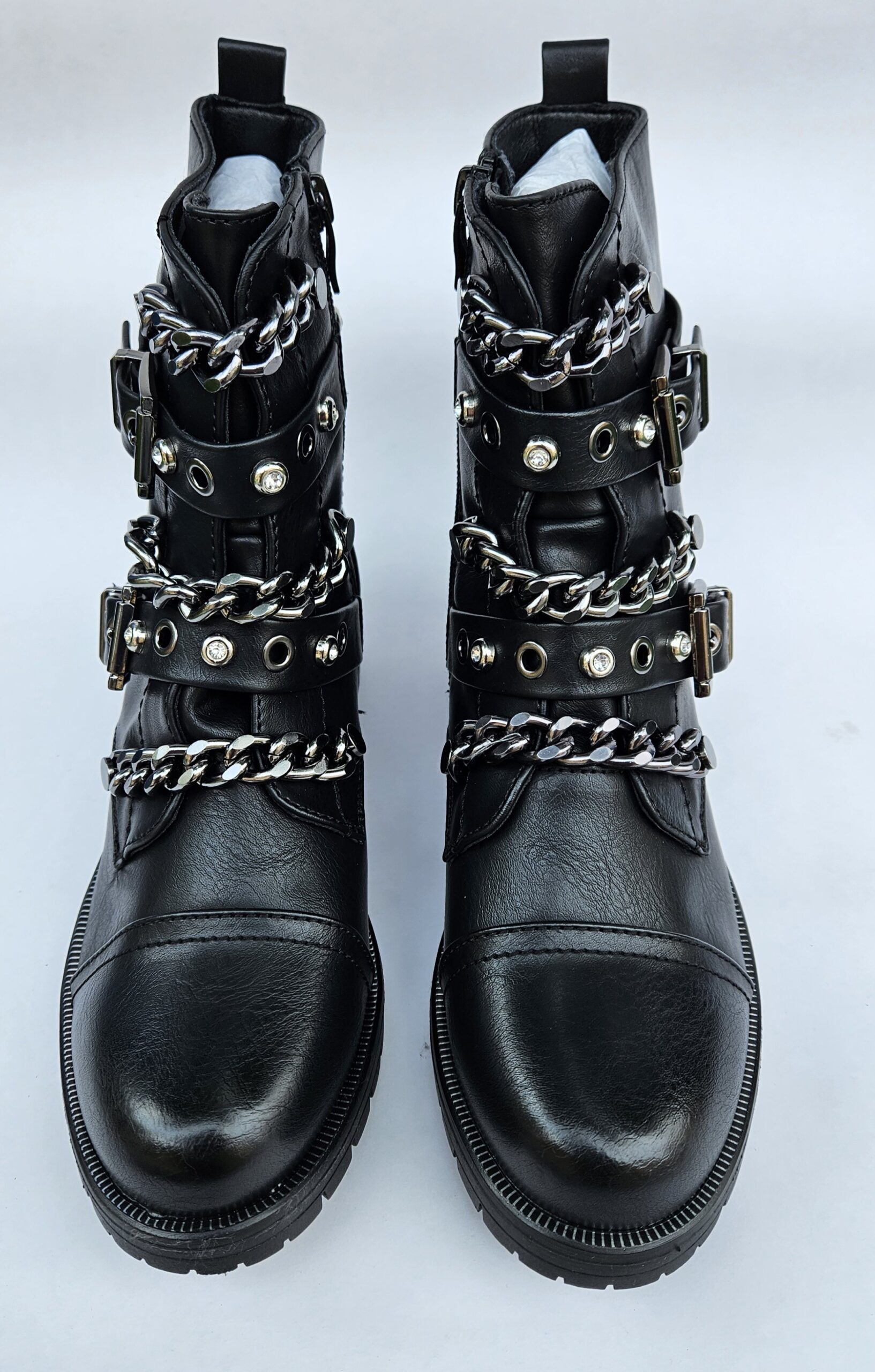Damen Biker Boots mit Ketten - Schwarz
